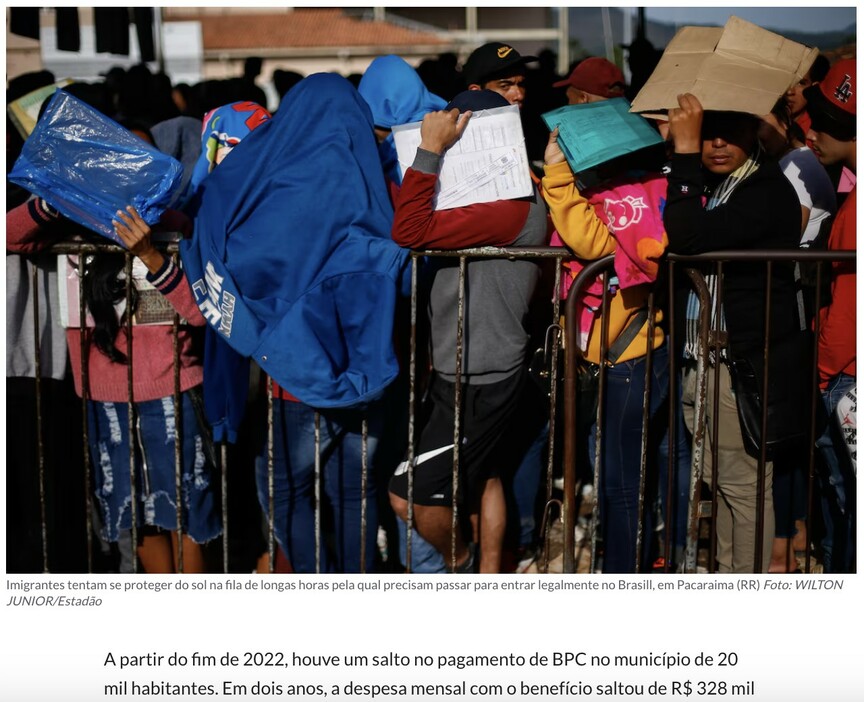 ブラジル入国の列に並ぶ移民たち（14日付エスタード紙の記事の一部）