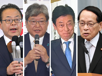 （写真左から）世耕弘成氏、萩生田光一氏、西村康稔氏、平沢勝栄氏