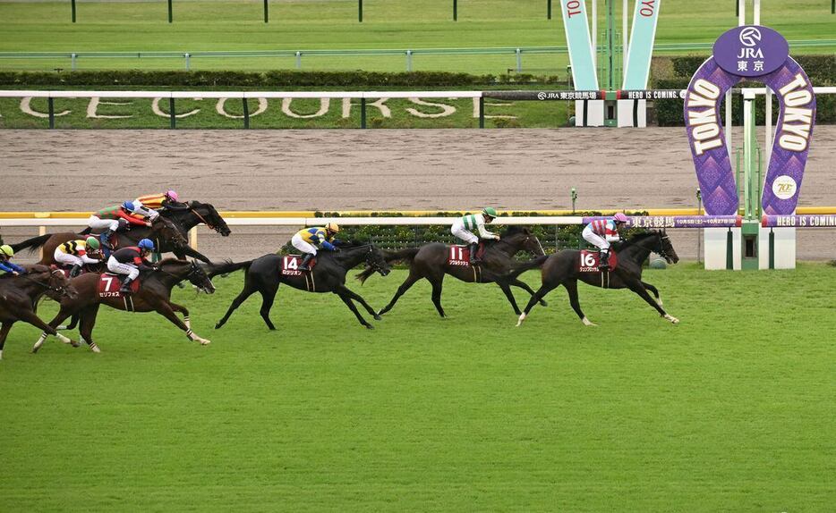 富士Sのゴール前。右端は勝ったジュンブロッサム（撮影・奈良武）