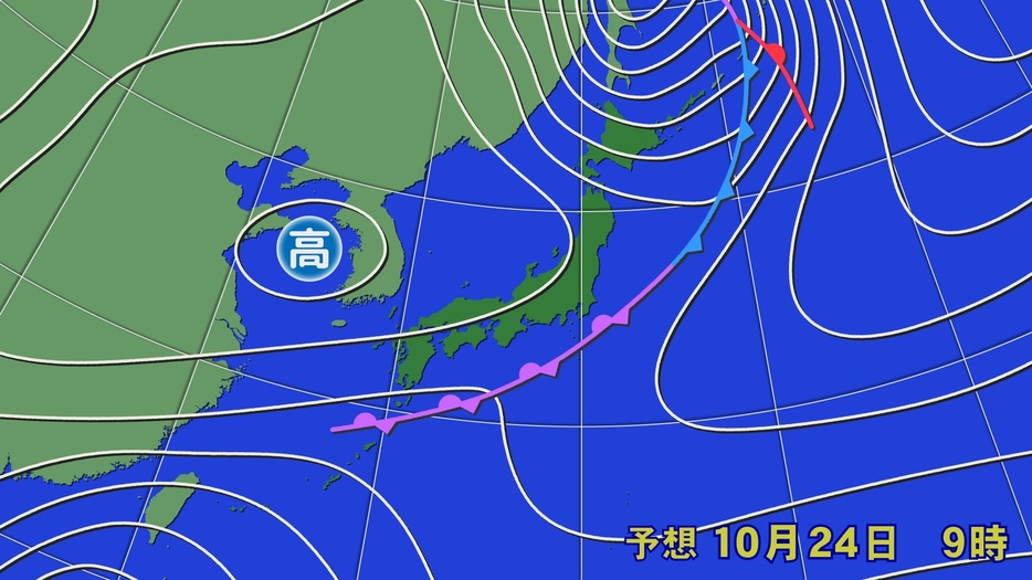 24日(木)朝の予想天気図