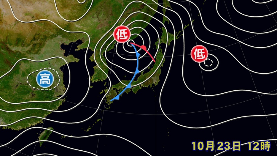 23日(水)正午の実況天気図