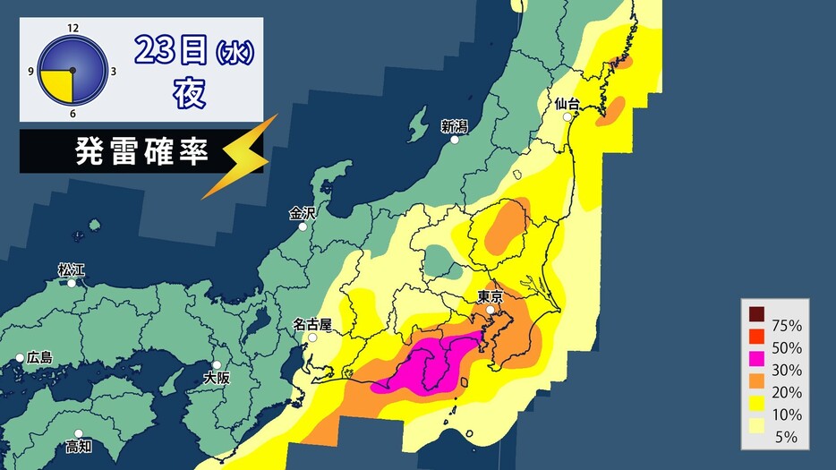 23日(水)夜の発雷確率