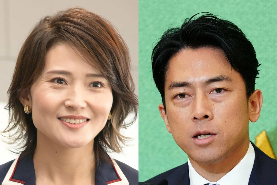 金子恵美氏(左)と自民・小泉進次郎選対委員長