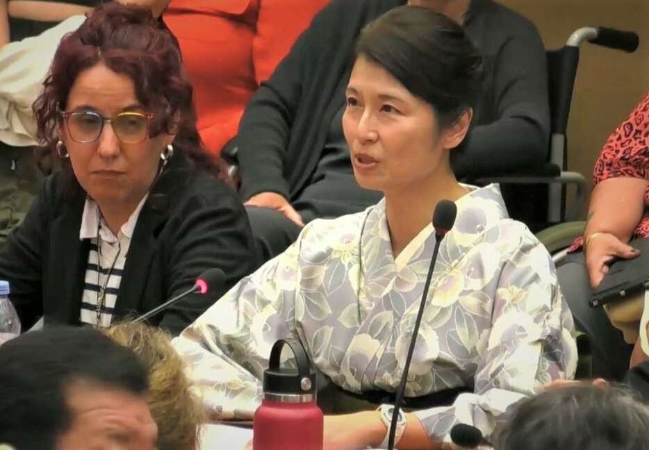 着物姿で国連の女性差別撤廃委員会に臨む葛城奈海氏（葛城氏提供）