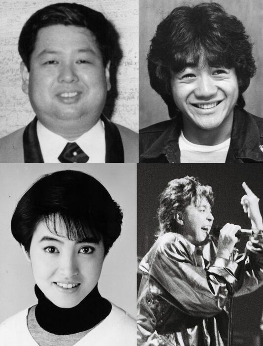 高木ブー（左上、1969年撮影）、野村義男（右上、1983年撮影）、荻野目洋子（左下、1989年撮影）、宇都宮隆（右下、1987年撮影）