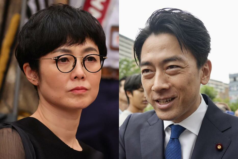 有働由美子（左）と小泉進次郎氏