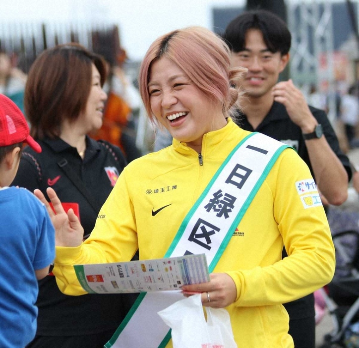 一日緑区長に就任した三菱重工浦和の池田（撮影・中村　和也）