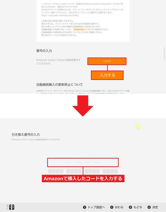 Amazonで購入したコードを入力する手順2