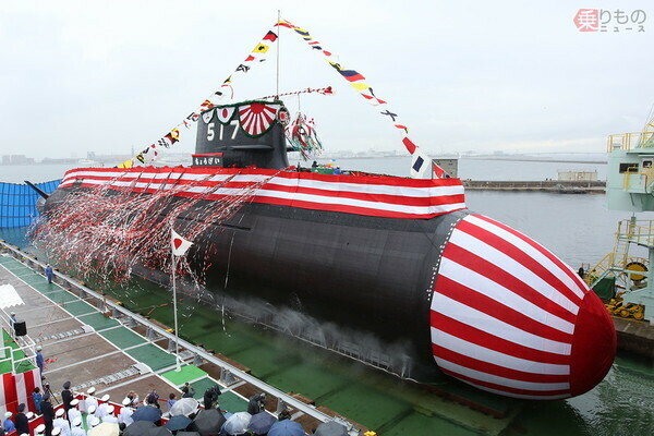 2024年10月4日に進水した、たいげい型潜水艦の5番艦「ちょうげい」（画像：三菱重工）。