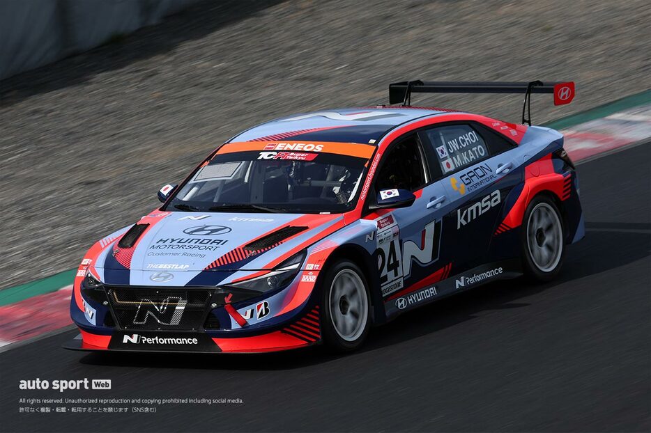 2024スーパー耐久第6戦岡山　KMSA MOTORSPORT Nの24号車ヒョンデ・エラントラN TCR（チェ・ジョンウォン／加藤正将）