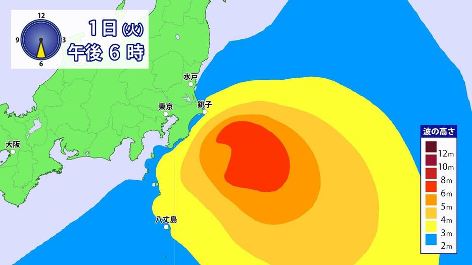 1日（火）午後6時の波の予想