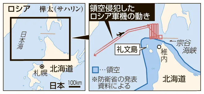 領空侵犯したロシア軍機の動き