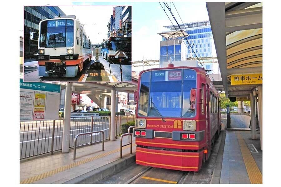 2005年に廃止された名鉄岐阜市内線（写真左上）から豊橋鉄道に移籍したモ780形電車。正面の連結器が無くなっているものの、岐阜で活躍していた頃の面影タップリだ（画像：若杉優貴）