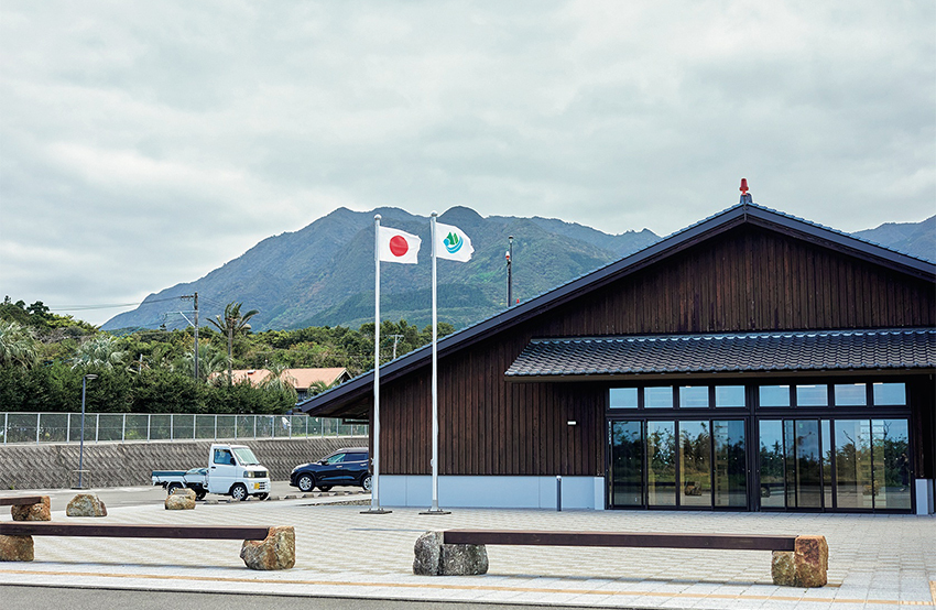 約5000本の地杉を活用した屋久島町役場。島特有の強い風雨に対応できるよう瓦を用いた切り妻屋根に。