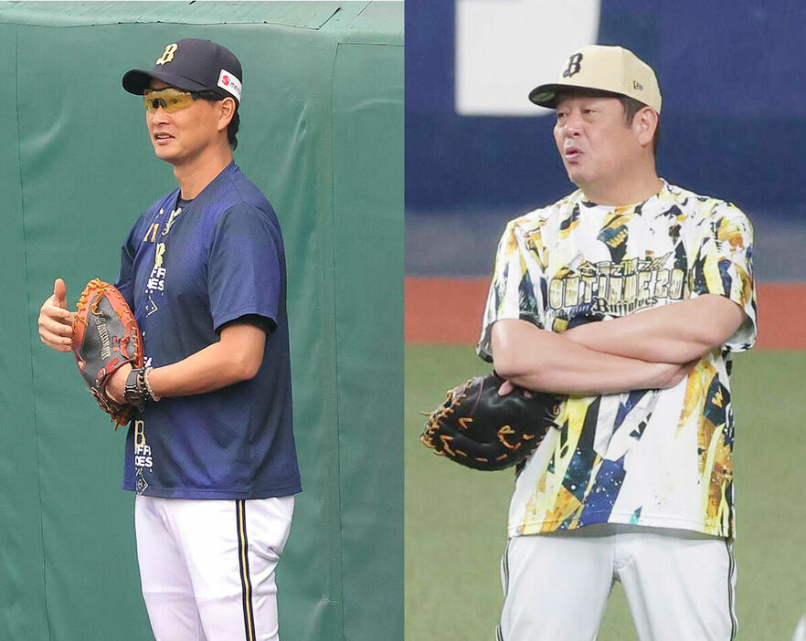 オリックス・岸田コーチ（左）と水本ヘッド