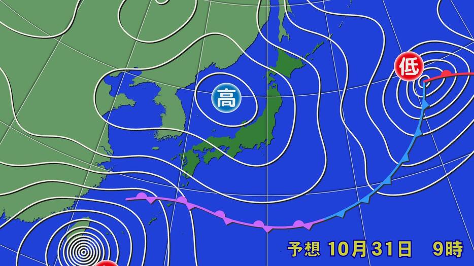 31日(木)朝9時の予想天気図