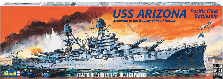 ▲コチラは戦艦U.S.S.アリゾナ。ハーバータグボート同様、70年代に、同じくRevell社から発売されていた。スケールは1/426。現在はドイツレベル版で購入可能なキットだが、こちらも中身は当時のままである