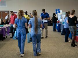 Attendees at a healthcare career fair in Wilmington, North Carolina. Photographer: Allison Joyce/Bloomberg