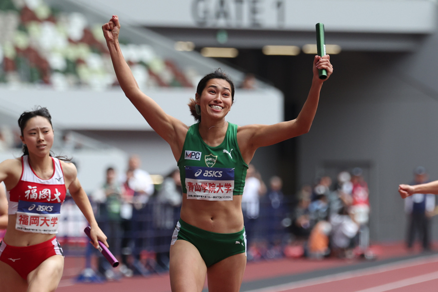 日本選手権に初優勝を飾り、喜びを爆発させた青学大・石川優