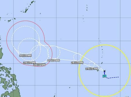 25日午前9時の台風21号の進路予想図（気象庁のHPから）