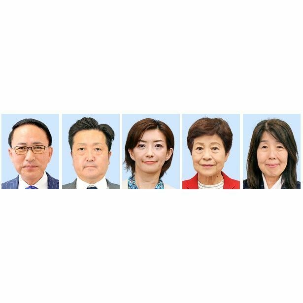 葉梨康弘氏、梶岡博樹氏、橋口奈保氏、大内久美子氏、加川裕美氏（左から）