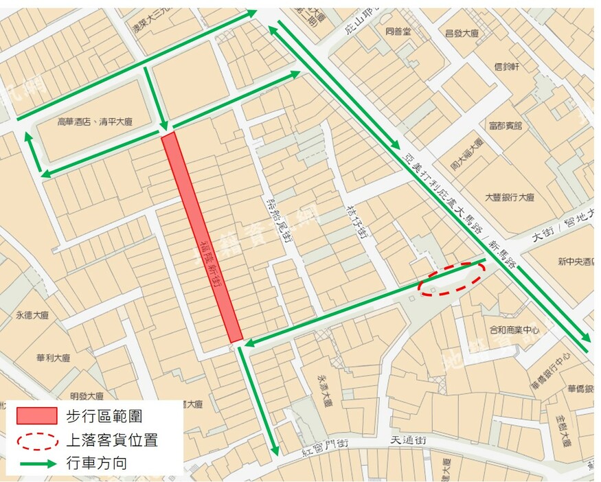 変更後の「福隆新街」歩行者天国エリア（図版：ICM）