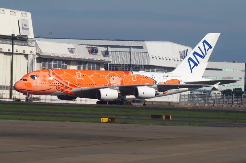 全日本空輸（ＡＮＡ）が成田―ホノルル線で運航しているエアバスＡ３８０＝２０２４年６月２９日、千葉県成田市