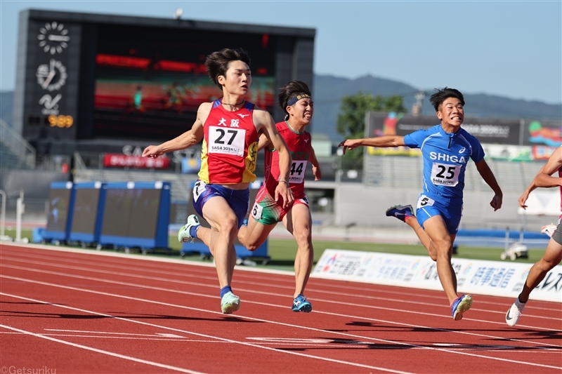 24年佐賀国スポ少年男子A100m準決勝で追い風参考ながら10秒10をマークした西岡尚輝（大阪・東海大仰星高3）