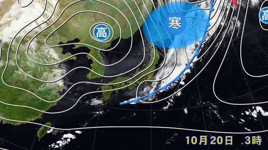 20日(日)午前3時の天気図と雲画像