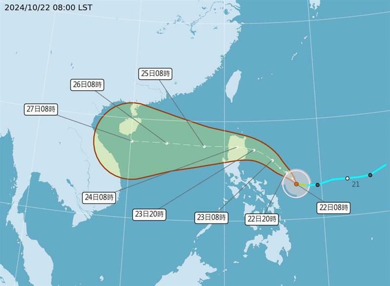 台風20号の進路の予想図（中央気象署提供）