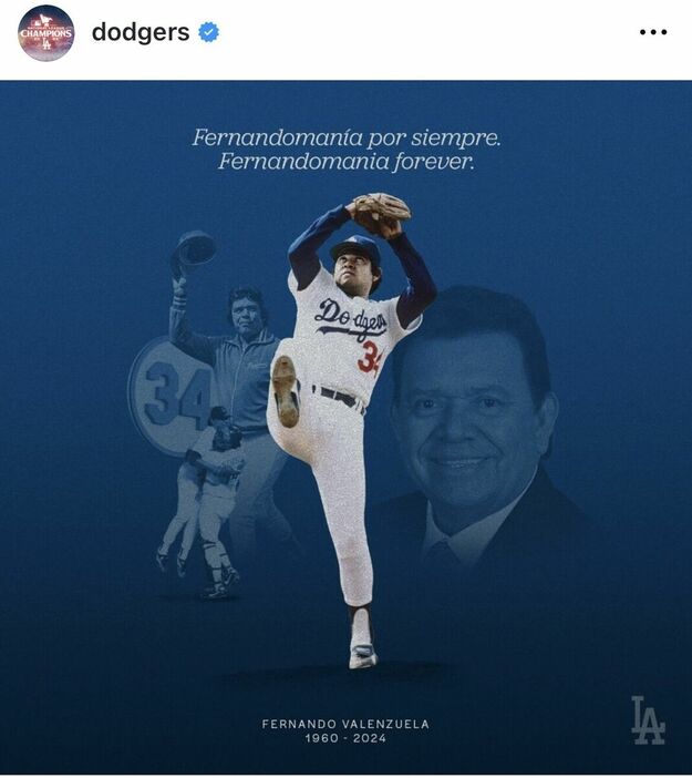 ドジャースの球団公式インスタグラム（＠ｄｏｄｇｅｒｓ）より