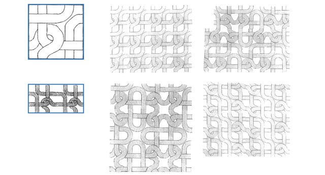 正方形の4辺に、4本の線分を描く