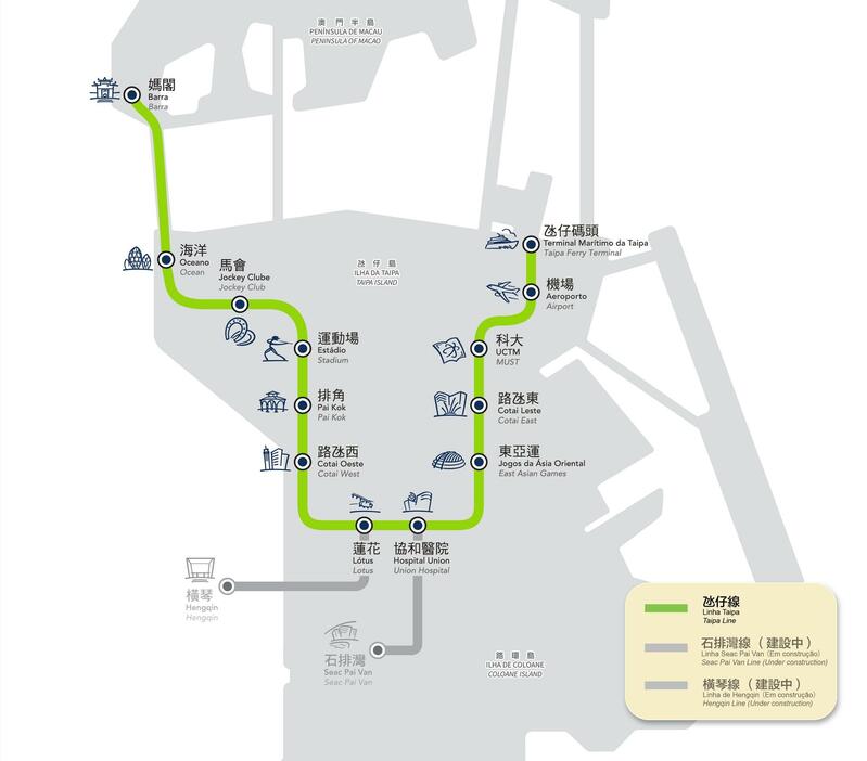 マカオLRTタイパ線の路線図（図版：Macao Light Rapid Transit社公式HPより）