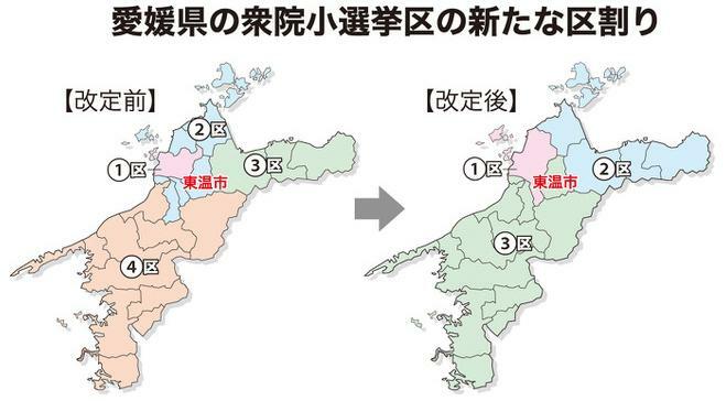 愛媛県の小選挙区の新たな区割り