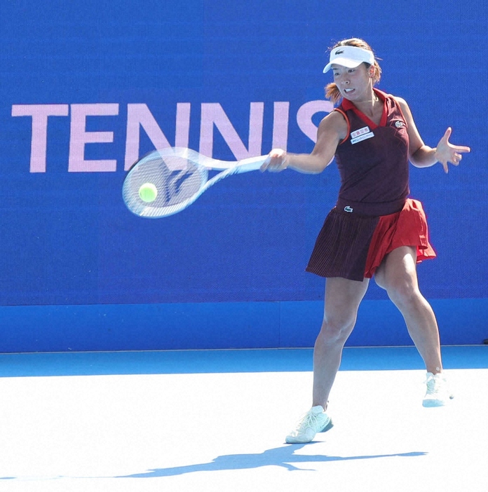 ＜東レPPOテニス予選第2日＞試合に勝利した本玉（撮影・大城　有生希）