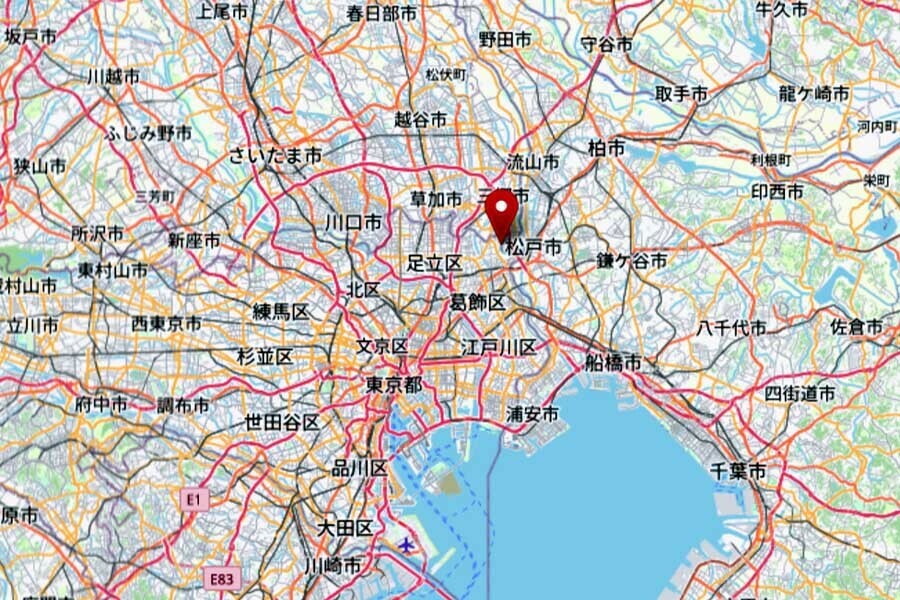 水元公園の位置（画像：OpenStreetMap）