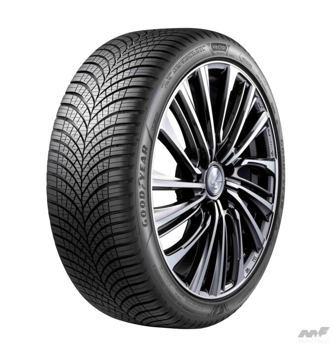 GOODYEAR『ベクター・フォーシーズンズ・ジェンスリー（実勢価格：1万5600円～5万4500円前後/税込）』普通車だけでなくSUV用など、オールシーズンタイヤのパイオニアとして絶対の信頼性を求めるラインアップ展開が行われる。