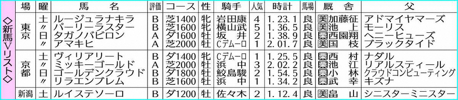 新馬Vリスト