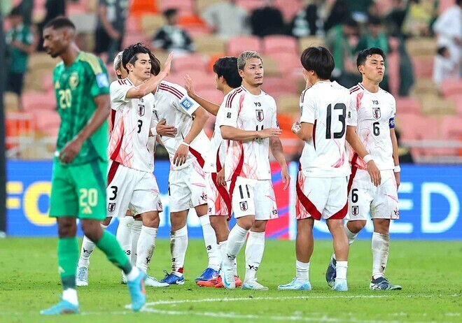 日本がサウジの地で初勝利を挙げた。写真：梅月智史（サッカーダイジェスト写真部／現地特派）