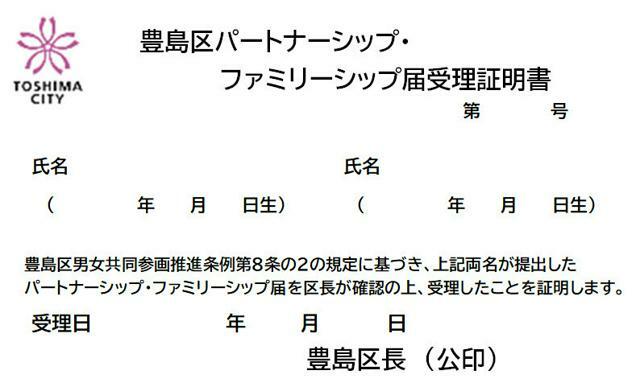 豊島区が発行する携帯型のパートナーシップとファミリーシップの証明書=同区提供