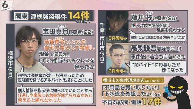 関東では、8月末から少なくとも強盗事件が14件発生