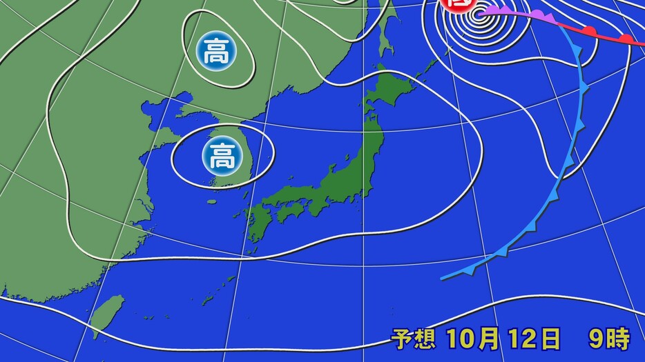 12日(土)朝9時の予想天気図