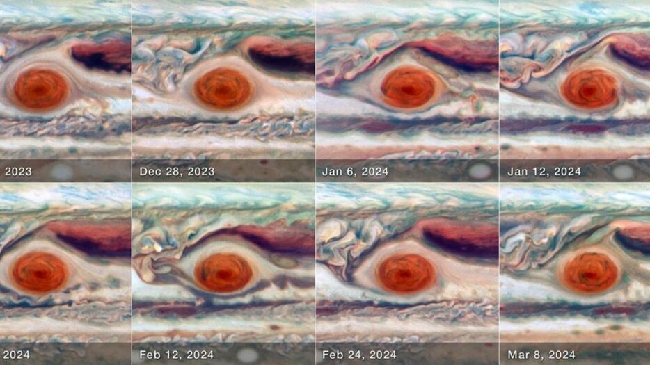 昨年１２月から今年３月にかけ、ハッブル望遠鏡で撮影した木星の大赤班の画像