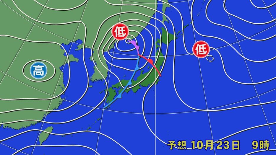 23日（水）午前9時の予想天気図