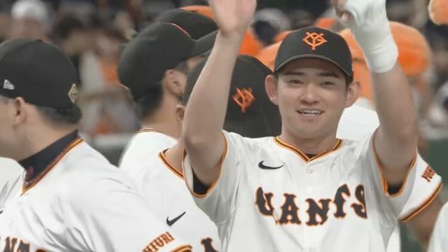 左手にギプスをした巨人の萩尾匡也選手(画像:日テレジータス)