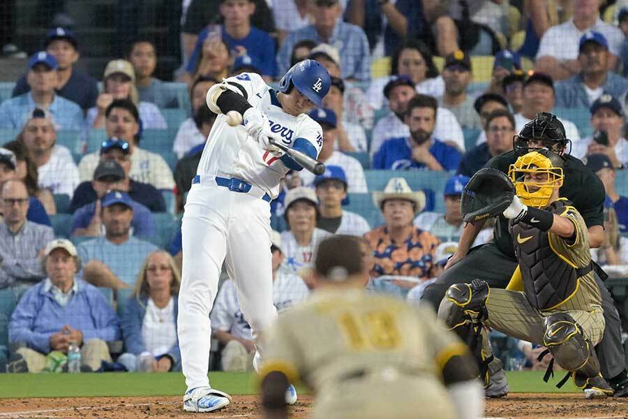 パドレス戦、同点3ランを放ったドジャースの大谷翔平【写真：ロイター】