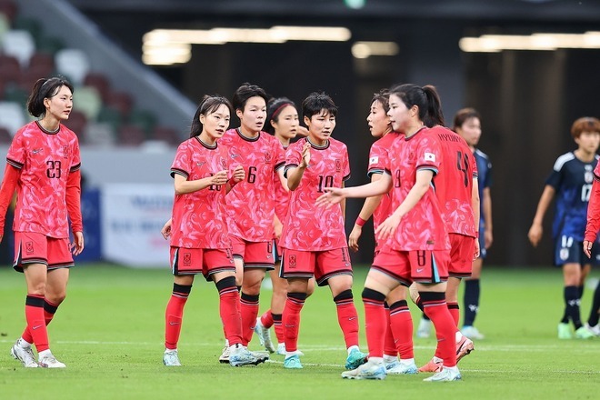 なでしこジャパン相手に４失点で大敗した韓国女子代表。写真：梅月智史（サッカーダイジェスト写真部）