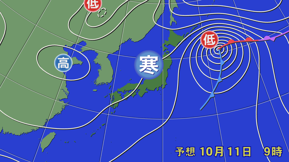 11日(金)午前9時の予想天気図