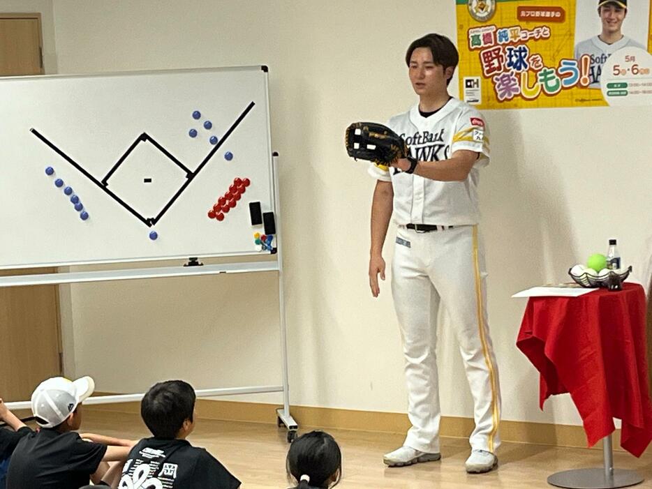 自ら「教えたい！」と手を挙げて企画を持ち込んだ髙橋純平コーチ（©SoftBank HAWKS）