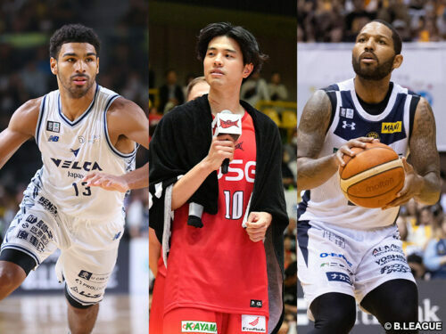 （左から）マーク・スミス、吉井裕鷹、D.J・ニュービル［写真］＝B.LEAGUE